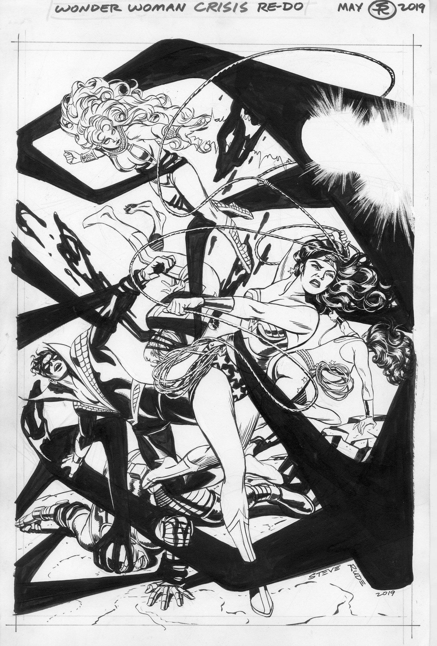 Crisis on Infinite Earths Justice League HC Cover - Steve Rude Art