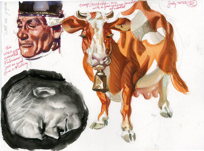 Cow and Men Double-sided Study - Steve Rude Art