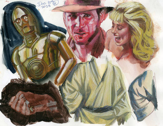 Star Wars C3PO and Indiana Jones Double-Sided Study - Steve Rude Art