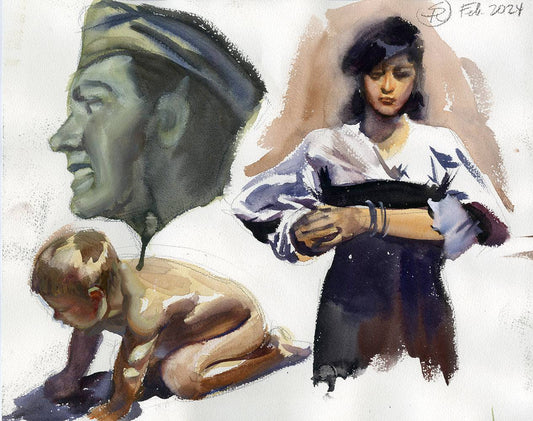 Soldier a Woman and a Baby Double-sided Study - Steve Rude Art