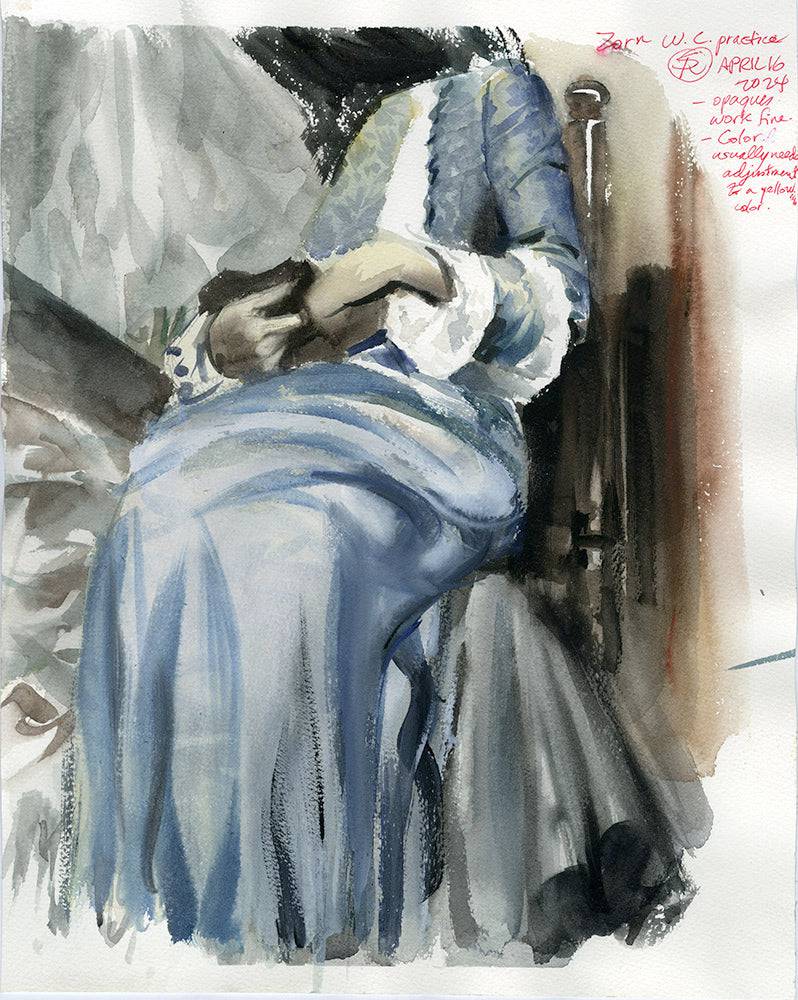 Blue Gown Watercolor Double-sided Study - Steve Rude Art