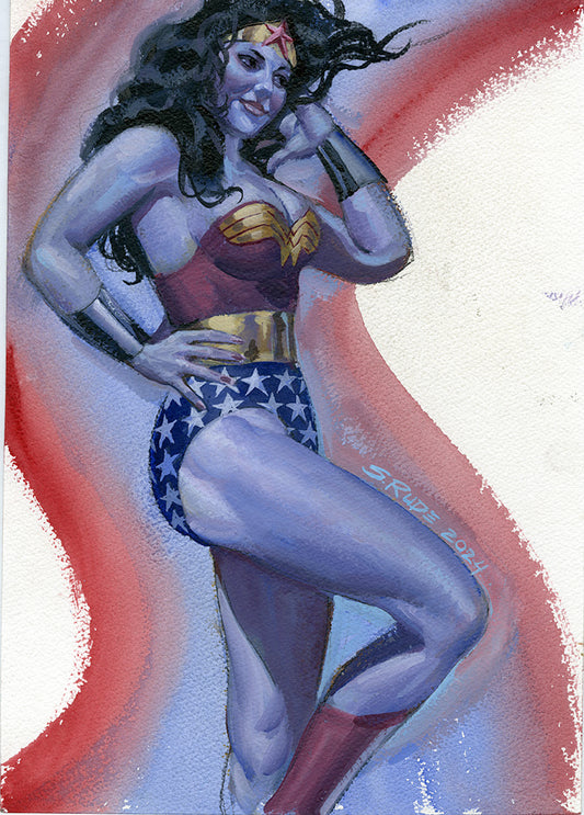 Wonder Woman in Blue Watercolor