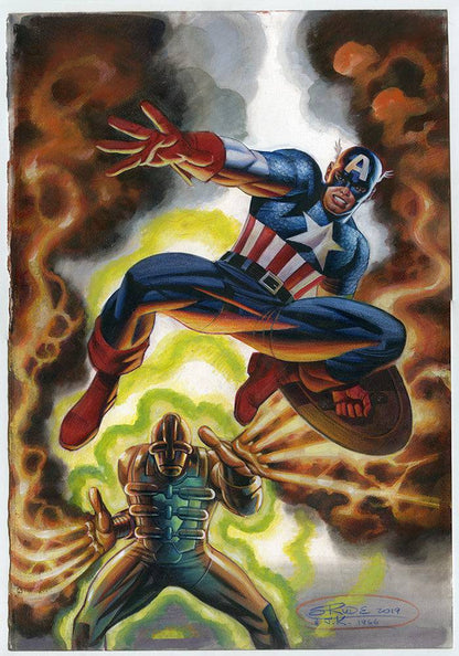 "Cap and Villain" Watercolor & Colored Pencil Original Painting Captain America - Steve Rude Art