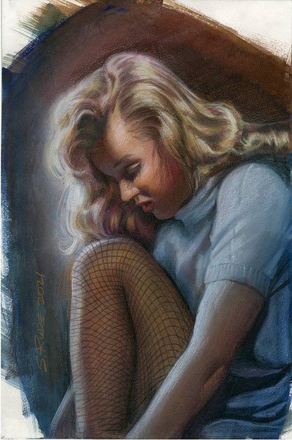 Marilyn in Black Stockings Watercolor - Steve Rude Art